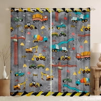Homewish Tanker Crane Excavator Black Out Curtains,Engineering Vehicle Curtains Pack of 2 (42x63 Each),Gray Yellow Blue Bedroom Curtains For Boys Teens,Microfiber Bedroom Decor