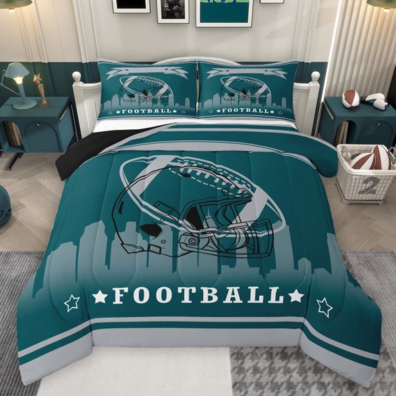 Homewish Teal Grey Rugby Bedding Comforter Set, Chic Stripe Line Abstract Twin Comforter Sets, Teens Kids Boys Girls Reversible Bedding Set, Ultra Soft Bedroom Decor, 2pcs