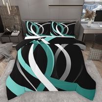 Homewish Teal Grey Stripes Lines Bedding Comforter Set 2pcs for Female Men Adults,Vintage Aesthetic Twin Comforter Sets Microfiber,Geometric Theme Breathable Bedding Set,Luxury Bedroom Decor