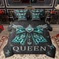 thumbnail image 1 of Homewish Teal Leopard Print Ribbon Bedding Comforter Set 7pcs for Teen, King and Queen Queen Bedding Sets, Butterfly Damask Flower Reversible Queen Sheet Sets, Microfiber Bedroom Decor, 1 of 7