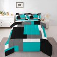 thumbnail image 1 of Homewish Teal Minimalism Square Full Size Comforter Sets,Classic Abstract Geometric Bedding Comforter Set,Black Reversible,3pcs,1 Comforter and 2 Pillowcases, 1 of 7