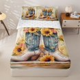 thumbnail image 1 of Homewish Teal Sunflower Rose Cowgirl Boots Print Zipper Twin Comforter Sets with Fitted Sheet and 2 Pillowcases,Pastel Western Zipper Bedding Set For Girls,Reversible,4 Pieces, 1 of 7