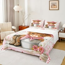 Homewish Teenagers Floral Animal Highland Cow Twin Sheet Sets 3pcs,Western Cowgirl Twin Fitted Sheet Microfiber,Leopard Print Boots Hat Breathable Flat Sheet,Vinatge Cabin Breathable Home Decor