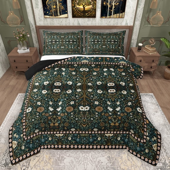 Homewish Teenagers Rustic Flowers Bedding Comforter Set 2pcs,Chic Floral Blossoms Twin Comforter Sets Microfiber,Vintage Exotic Style Breathable Bedding Set,Luxury Bedroom Decor,Reversible