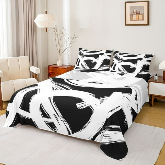 Homewish Teens Abstract 3D Stripes 3pcs Twin Sheet Sets,Geometric Lines Twin Fitted Sheet,Retro Vintage Breathable Flat Sheet,Luxury Bedroom Decor