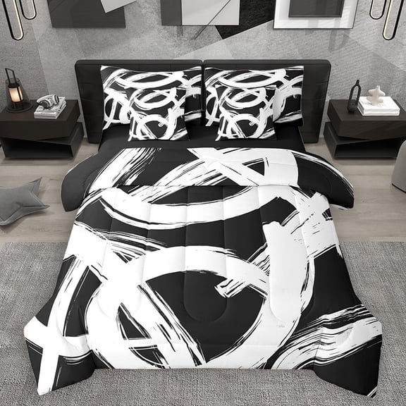 Homewish Teens Abstract 3D Stripes 7-Piece Bedding Comforter Set,Geometric Lines King Bedding Sets,Retro Vintage Ultra Soft Bed Sheets,Luxury Bedroom Decor,Reversible