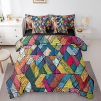 Homewish Teens Abstract 3D Stripes 7-Piece Twin Bedding Sets,Colorful Geometric Lines Bedding Comforter Set,Retro Vintage Breathable Sheet Sets,Luxury Bedroom Decor,Reversible