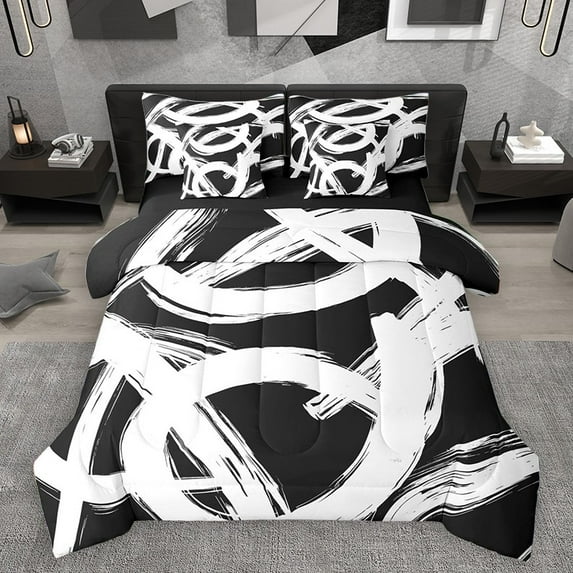 Homewish Teens Abstract 3D Stripes 7-Piece Twin Bedding Sets,Geometric Lines Bedding Comforter Set,Retro Vintage Breathable Sheet Sets,Luxury Bedroom Decor,Reversible