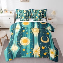 Homewish Teens Abstract Geometric 7-Piece Twin Bedding Sets,Teal Yellow Bedding Comforter Set,Minimalist Mid Century Breathable Sheet Sets,Super Cozy Room Decor,Reversible