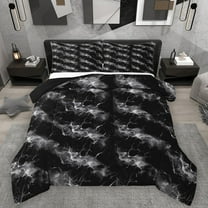 Homewish Teens Abstract Marble 2pcs Bedding Comforter Set,Black Grey Twin Comforter Sets,Marbling Stone Pattern Breathable Bedding Set,Ultra Soft Home Decor,Reversible