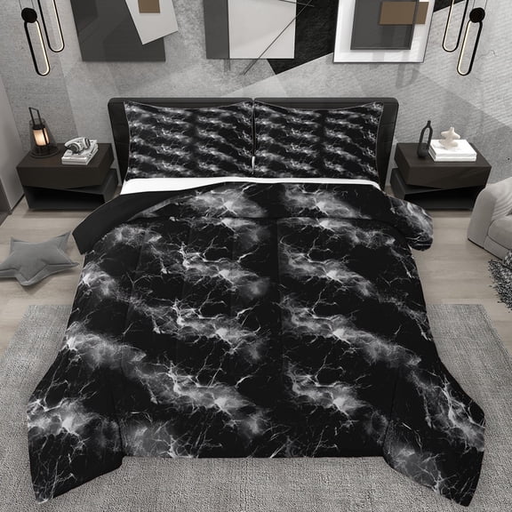 Homewish Teens Abstract Marble 2pcs Bedding Comforter Set,Black Grey Twin Comforter Sets,Marbling Stone Pattern Breathable Bedding Set,Ultra Soft Home Decor,Reversible