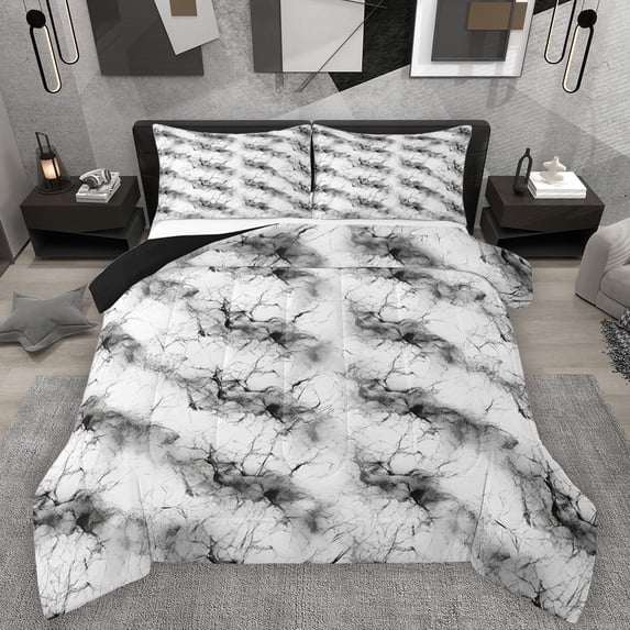 Homewish Teens Abstract Marble 2pcs Bedding Comforter Set,Black Grey Twin Comforter Sets,Marbling Stone Pattern Breathable Bedding Set,Ultra Soft Home Decor,Reversible