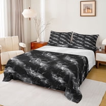 Homewish Teens Abstract Marble 3pcs Twin Sheet Sets,Black Grey Twin Fitted Sheet,Marbling Stone Pattern Breathable Flat Sheet,Ultra Soft Home Decor