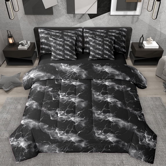 Homewish Teens Abstract Marble 7-Piece Twin Bedding Sets,Black Grey Bedding Comforter Set,Marbling Stone Pattern Breathable Sheet Sets,Ultra Soft Home Decor,Reversible