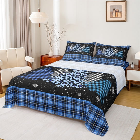 Homewish Teens Abstract Xmas Tree Twin Sheet Sets 3pcs,Leopard Print Twin Fitted Sheet Microfiber,Geometric Plaid Breathable Flat Sheet,Luxury Bedroom Decor