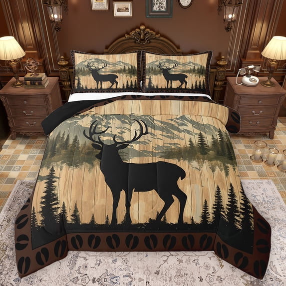 Homewish Teens Adults Animal Deer Bedding Comforter Set 2pcs,Woodland Wildlife Twin Comforter Sets Microfiber,Retro Vintage Aesthetic Breathable Bedding Set,Ultra Soft Home Decor,Reversible