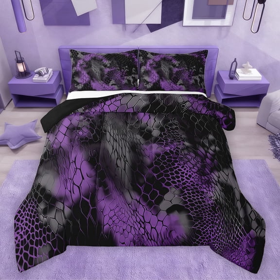 Homewish Teens Adults Animal Snake Pattern Full Size Comforter Sets 3-Piece,Abstract Gradient Geometric Bedding Comforter Set,Retro Vintage Aesthetic Lightweight Bedding Sets