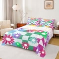thumbnail image 1 of Homewish Teens Adults Chic Floral Plaid 4 Pieces Queen Sheet Sets,Geometric Plaid Grid Ultra Soft Flat Sheet,Abstract Colorful Flowers Queen Fitted Sheet,Luxury Bedroom Decor, 1 of 7