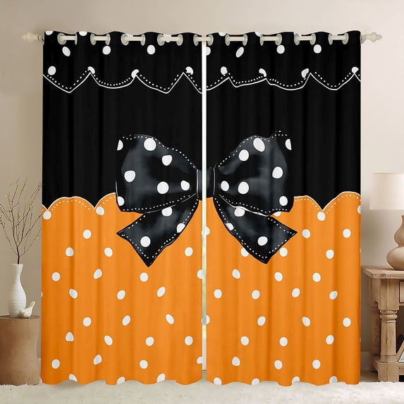 Homewish Teens Adults Female Men Cute Ribbon Bowtie Blackout Curtains Set of 2 (52x84 Each),Cartoon Polka Dots Window Curtains,Dreamy Princess Curtains and Drapes,Luxury Bedroom Decor