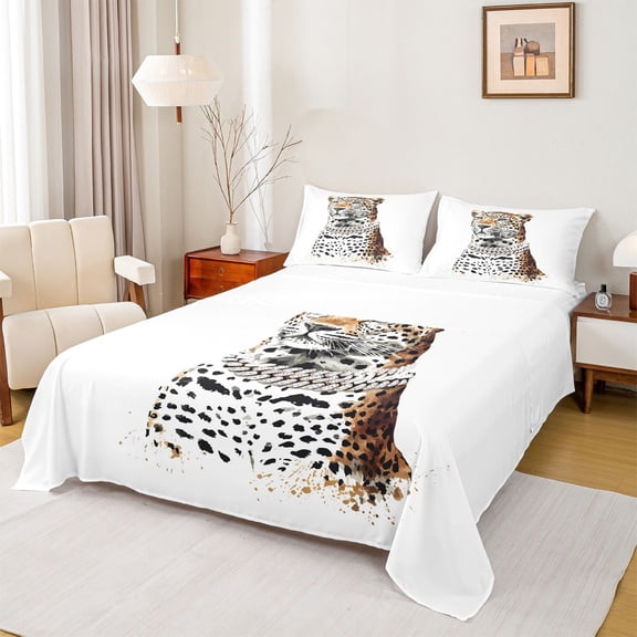 Homewish Teens Animal Leopard Twin Sheet Sets 3pcs,Jungle Wildlife Twin Fitted Sheet Microfiber,Woodland Safari Cheetah Breathable Flat Sheet,Lightweight Room Decor
