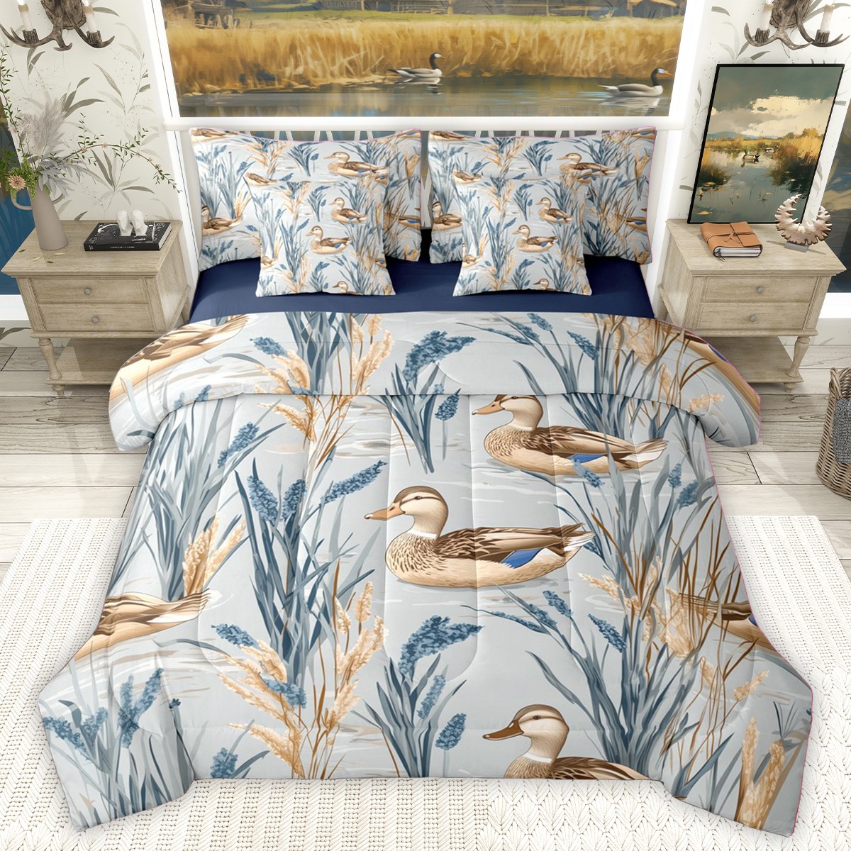 Homewish Teens Animal Mallard Duck Bedding Comforter Set 7pcs,Rustic ...