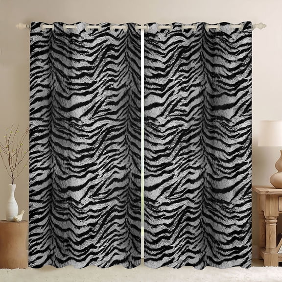 Homewish Teens Animal Zebra Print Black Out Curtains,Abstract Gradient Curtains Pack of 2 (42x63 Each),Vintage Geometric Stripes Bedroom Curtains,Super Cozy Room Decor