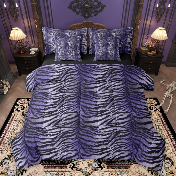 Homewish Teens Animal Zebra Print Twin Bedding Sets 7-Piece,Abstract Gradient Bedding Comforter Set Microfiber,Vintage Geometric Stripes Breathable Sheet Sets,Super Cozy Room Decor,Reversible