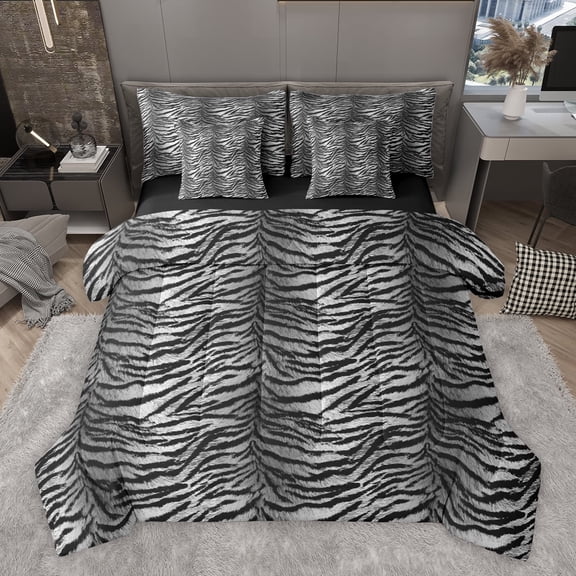 Homewish Teens Animal Zebra Print Twin Bedding Sets 7-Piece,Abstract Gradient Bedding Comforter Set Microfiber,Vintage Geometric Stripes Breathable Sheet Sets,Super Cozy Room Decor,Reversible