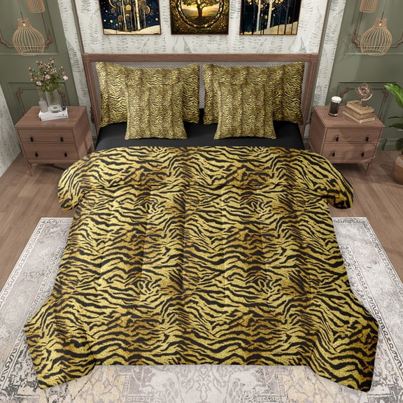 Homewish Teens Animal Zebra Print Twin Bedding Sets 7-Piece,Abstract Gradient Bedding Comforter Set Microfiber,Vintage Geometric Stripes Breathable Sheet Sets,Super Cozy Room Decor,Reversible