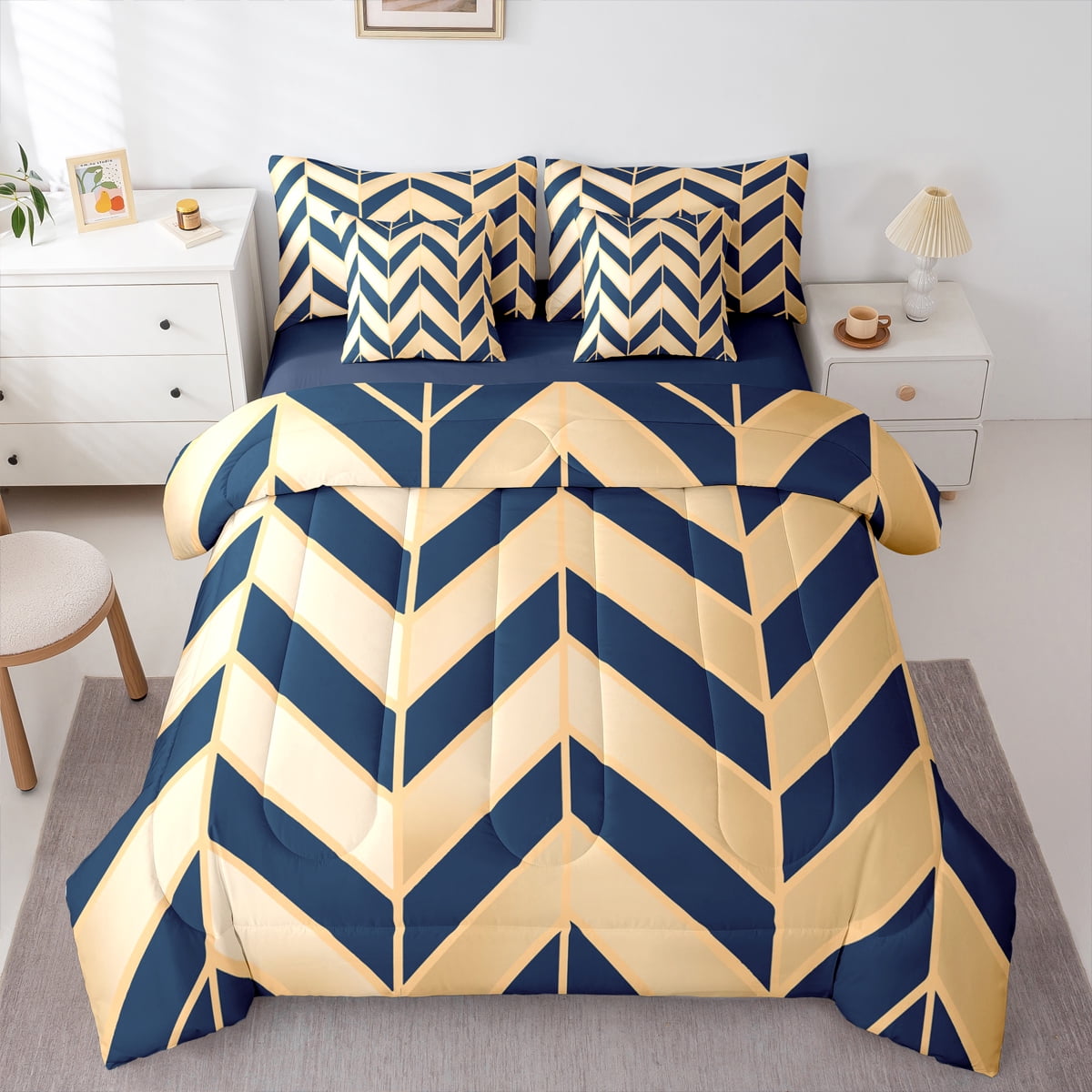 Homewish Teens Bohemian Aztec Bedding Comforter Set 7pcs, Wheat Navy ...