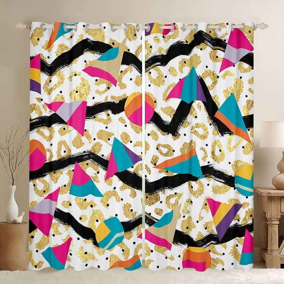 Homewish Teens Bohemian Memphis Curtains Pack of 2 (42x84 Each),Leopard Print Curtains Blackout,Hippie Abstract Geometric Bedroom Curtains,Super Cozy Room Decor