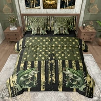 Homewish Teens Boys Girls Big Bass Fish Twin Bedding Sets 7-Piece,Abstract Vintage USA Flag Bedding Comforter Set Microfiber,Fishing And Hunting Breathable Sheet Sets,Lightweight Room Decor