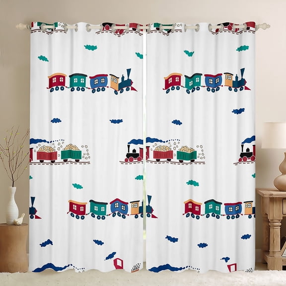 Homewish Teens Boys Girls Cartoon Train Blackout Curtains Set of 2 (52x84 Each),Kawaii Railway Car Window Curtains,Steam Engine Railroad Curtains and Drapes,Microfiber Bedroom Decor