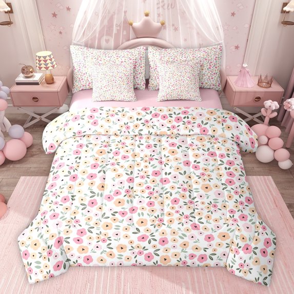Homewish Teens Boys Girls Kawaii Flowers Bedding Comforter Set 7-Piece,Dreamy Princess King Bedding Sets,Spring Garden Ultra Soft Bed Sheets,Super Cozy Room Decor,Reversible