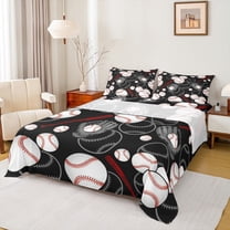 Homewish Teens Boys Sport Baseball 3pcs Twin Sheet Sets,Ball Game Twin Fitted Sheet,Black White Breathable Flat Sheet,Breathable Home Decor