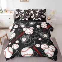 Homewish Teens Boys Sport Baseball 7-Piece Twin Bedding Sets,Ball Game Bedding Comforter Set,Black White Breathable Sheet Sets,Breathable Home Decor,Reversible