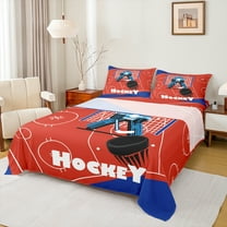 Homewish Teens Boys Sport Ice Hockey 3pcs Twin Sheet Sets,Ball Game Twin Fitted Sheet,Blue Red Breathable Flat Sheet,Breathable Home Decor