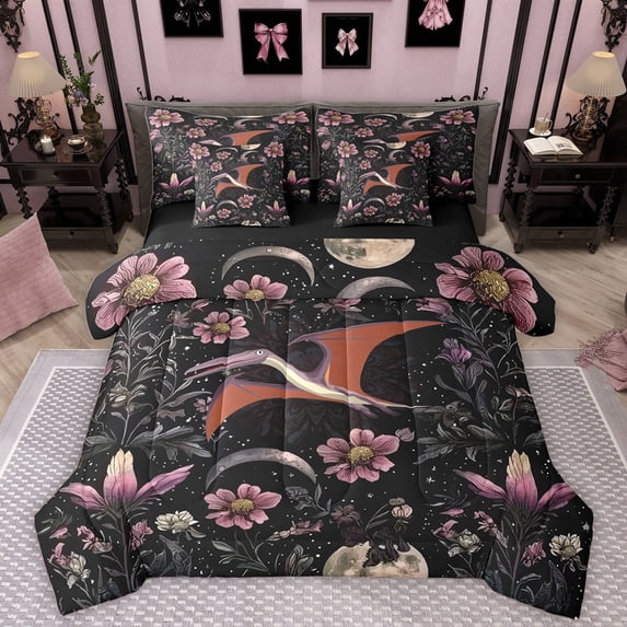 Homewish Teens Cartoon Animal 7-Piece Bedding Comforter Set,Pink Flowers King Bedding Sets,Bohemian Boho Ultra Soft Bed Sheets,Ultra Soft Home Decor,Reversible