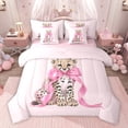 thumbnail image 1 of Homewish Teens Cartoon Bow Knot Leopard Twin Bedding Sets 7-Piece,Kawaii Jungle Animal Bedding Comforter Set Microfiber,Pink Brown Breathable Sheet Sets,Lightweight Room Decor,Reversible, 1 of 8