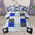thumbnail image 1 of Homewish Teens Cartoon Princess Bedding Comforter Set 7pcs, Blue Art Patchwork King Bedding Sets, Eat Sleet Ballet Sport Reversible Bed Sheets, Super Cozy Room Decor, 1 of 8