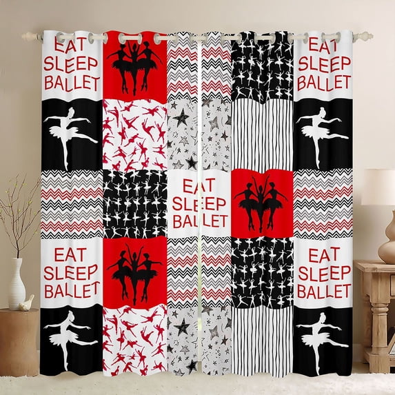 Homewish Teens Cartoon Princess Blackout Curtains Set of 2 (52x84 Each), Red Art Patchwork Window Curtains, Eat Sleet Ballet Sport Curtains and Drapes, Window Curtains Bedroom Decor