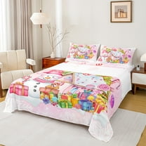 Homewish Teens Cartoon Snowman Twin Sheet Sets 3pcs,Merry Christmas Twin Fitted Sheet Microfiber,Xmas Snowflakes Candy Cane Breathable Flat Sheet,Luxury Bedroom Decor
