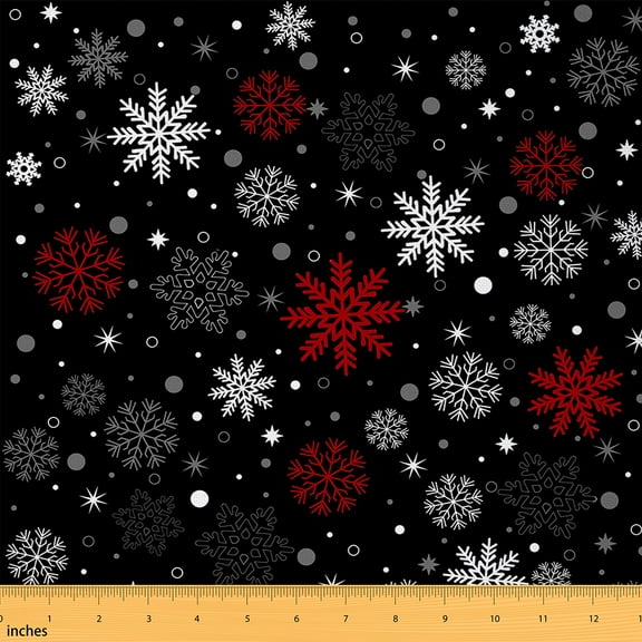 Homewish Teens Christmas Snowflake Fabric by the Yard 1 Yard, Western Festival Room Decor Fabric by the Yard, Cycle Polkadots Sewing Fabric, Breathable Home Decor