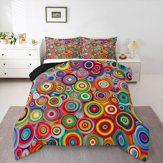 Homewish Teens Colorful Circle 2pcs Bedding Comforter Set,Abstract Geometric Twin Comforter Sets,Minimalist Mid Century Breathable Bedding Set,Super Cozy Room Decor,Reversible