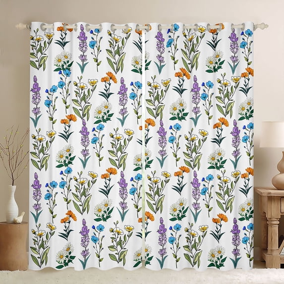 Homewish Teens Colorful Flowers Blackout Curtains Set of 2 (52x84 Each),Spring Garden Window Curtains,Chic Floral Blossoms Curtains and Drapes,Ultra Soft Home Decor