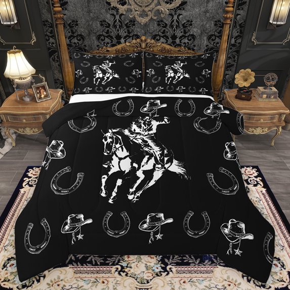Homewish Teens Cowboy Horseshoe Bedding Comforter Set 2pcs,Western Theme Twin Comforter Sets Microfiber,Farmhouse Animal Horse Breathable Bedding Set,Super Cozy Room Decor,Reversible