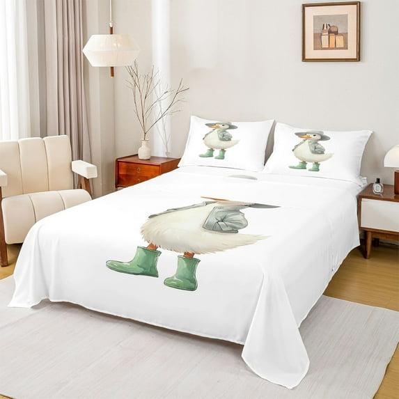 Homewish Teens Cute Duck Bed Sheets, Kawaii Farm Animal King Sheets, Cartoon Goose Lover Sheet Set, Ultra Soft Bedroom Decor, 4 Pieces