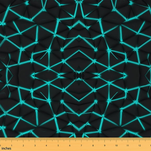 Homewish Teens Cyan Stripes Fabric by the Yard 1 Yard, Neon Gradient Triangle Room Decor Fabric by the Yard, Chic Abstract Ombre Sewing Fabric, Luxury Bedroom Decor