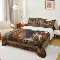 Homewish Teens Farmhouse Animal Horse Twin Sheet Sets 3pcs,Lodge Cabin Twin Fitted Sheet Microfiber,Retro Vintage Breathable Flat Sheet,Super Cozy Room Decor