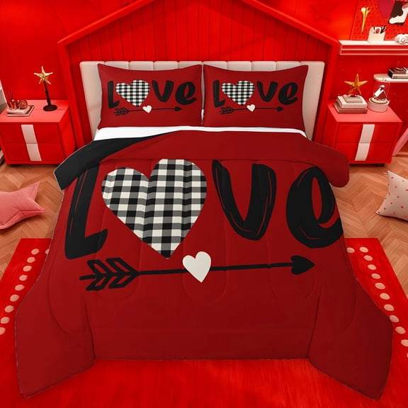 Homewish Teens Female Love Heart Print Bedding Comforter Set 2pcs,Romantic Lover Couple Twin Comforter Sets Microfiber,Happy Valentine's Day Breathable Bedding Set,Ultra Soft Home Decor,Reversible